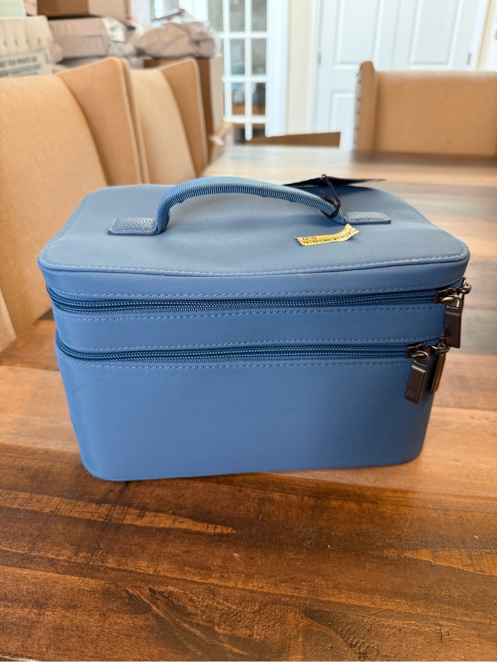 Open Story Blue Makeup Case Organizer, Zipper Handle Pockets, 10x7x6.5"